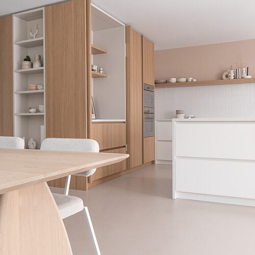 Beige Beton Cire vloer in woonkeuken